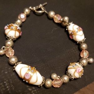 Lampwork Chunky Beads , pink Faceted Pink & silver